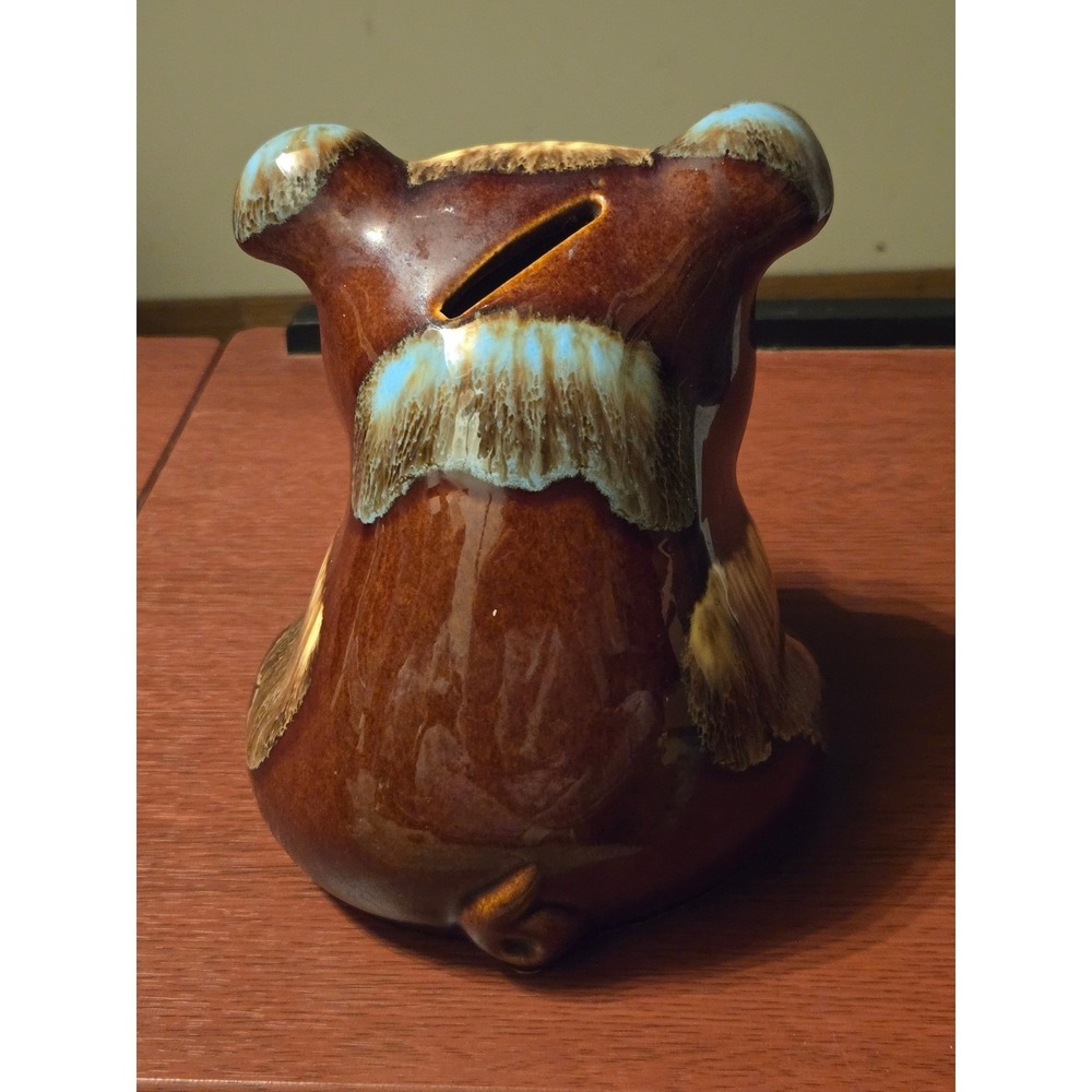 Vintage Hull Pottery Pig Piggy Bank Brown Drip Glaze USA 196 Ceramic Figurine - Picture 3 of 6